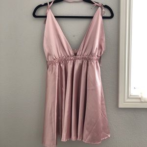 Champagne pink satin flowy dress